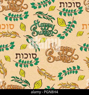 Plan des quatre espèces - palm, saule, Myrtle , lemon arava, Loulav, hadas et etrog en hébreu - symboles de la fête juive de Souccot. Illustration de Vecteur