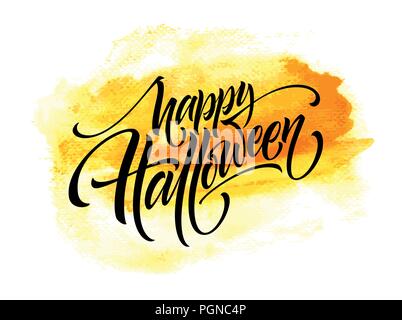 Happy Halloween le lettrage sur fond d'aquarelle. La calligraphie moderne manuscrite, pinceau peint des lettres. Vector illustration Illustration de Vecteur