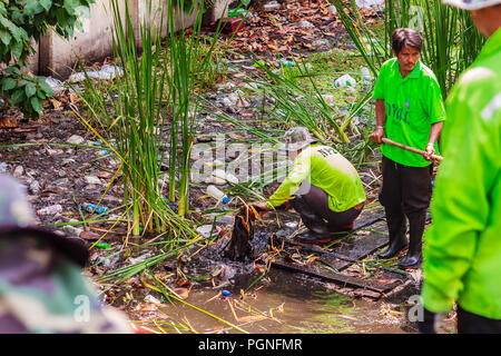 Bangkok, Thaïlande - 22 Février, 2017 Bangkok : le personnel municipal sur les travaux de dragage du canal de vider la corbeille de la végétation pour vider rapidement. Les dragueurs, les fossés, nous Banque D'Images