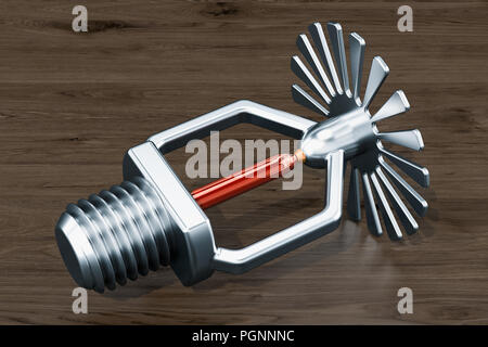 Fire Sprinkler sur le fond en bois, 3D Rendering Banque D'Images
