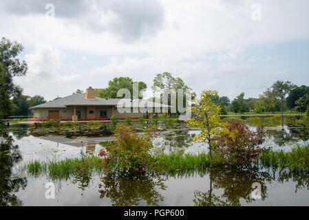 Des pluies excessives créent des conditions d'inondation dans la région de Madison, Wisconsin, USA. Avis de Tenney Park sous l'eau. Banque D'Images