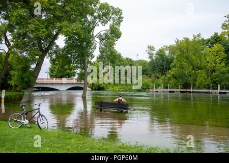 Des pluies excessives créent des conditions d'inondation dans la région de Madison, Wisconsin, USA. Avis de Tenney Park sous l'eau. Banque D'Images