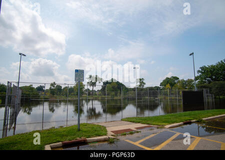 Des pluies excessives créent des conditions d'inondation dans la région de Madison, Wisconsin, USA. Avis de Tenney Park sous l'eau. Banque D'Images