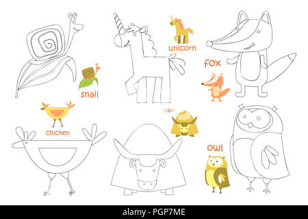 Coloriage pour enfants. Livre à colorier animal. Doodle illustration Banque D'Images