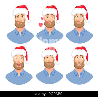 Businessman in Santa Claus hat. Les émotions de l'homme. Visage d'homme avec barbe illustration Banque D'Images