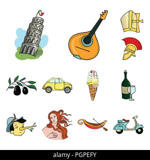 Pays Italie cartoon icônes de collection set pour la conception. L'Italie et monument symbole vecteur illustration de stock. Illustration de Vecteur