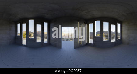 Environnement HDRI map, abstract background panorama sphérique, appartement vide, avec belle vue (3d render équirectangulaire) Banque D'Images