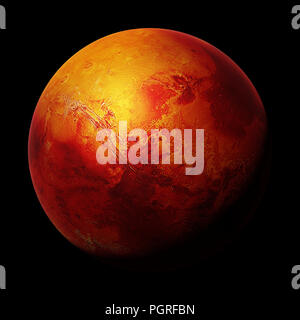 La planète rouge Mars, une partie du système solaire isolé sur fond noir (espace 3D rendu, d'éléments de cette image sont meublées par la NASA) Banque D'Images