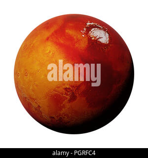 Planète rouge Mars lors de l'hiver martien, isolé sur fond blanc (3d render, éléments de cette image sont meublées par la NASA) Banque D'Images