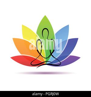 Dessin à la main le yoga personne assis dans un lotus présentent des couleurs arc-en-ciel EPS10 vector illustration Illustration de Vecteur