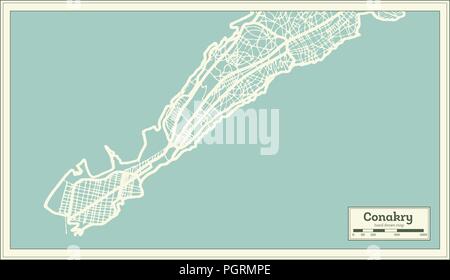 Conakry Guinée Plan de ville en style rétro. Une carte de Noël. Vector Illustration. Illustration de Vecteur