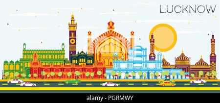 L'Inde Lucknow City Skyline avec bâtiments gris et bleu ciel. Vector Illustration. Les voyages d'affaires et tourisme Concept avec l'architecture moderne. Illustration de Vecteur