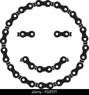 Sourire, Smiley positif ou visage souriant, icône vecteur fait de vélo ou chaîne de bicyclette. Chaîne de vélo noir monochrome. Illustration de Vecteur