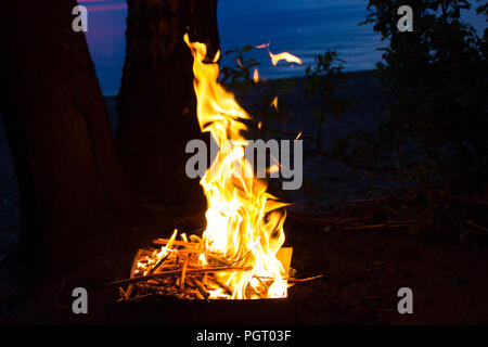 Un incendie dans un grill pour un shish kebab. Feu la nuit dans le grill. Feu à la nuit. Burning Fire Banque D'Images