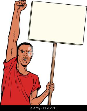 Afrikan man protestations par une affiche. Isoler sur fond blanc Illustration de Vecteur