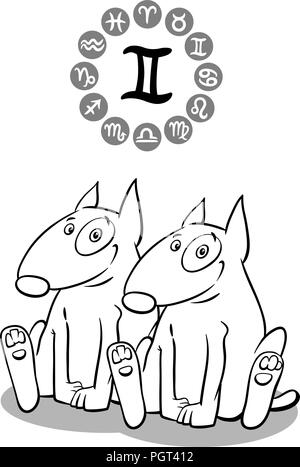 Cartoon Illustration de Funny Dog comme signe du zodiaque Gémeaux Illustration de Vecteur