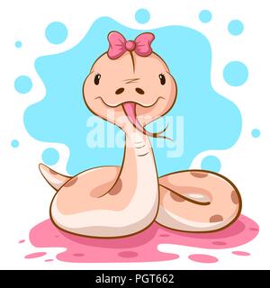 Cute, funny snake xharacters avec noeud rose. Illustration de Vecteur