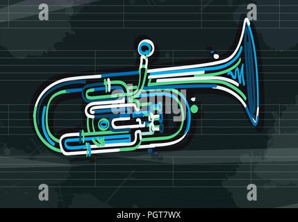 Stilyzed alto horn sur feuille de musique, l'art abstrait Illustration de Vecteur