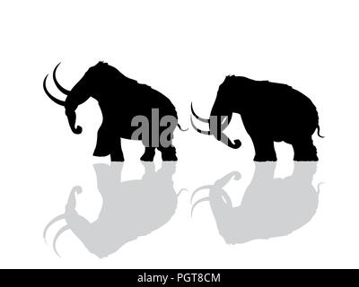 Mammouth laineux silhouettes sur fond blanc Illustration de Vecteur