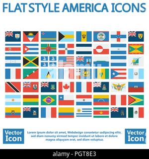 Ensemble de drapeaux à l'icône du continent américain de style plat Illustration de Vecteur