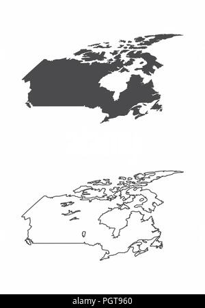 Cartes simplifiées du Canada. Le noir et blanc donne un aperçu. Illustration de Vecteur