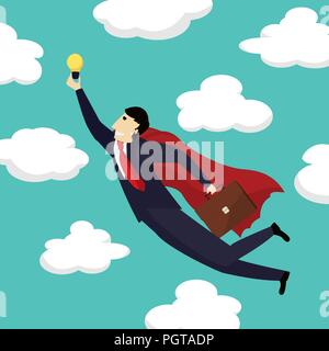 Superhero businessman vole avec une nouvelle idée vers le ciel, conceptuel corporate graphic Illustration de Vecteur
