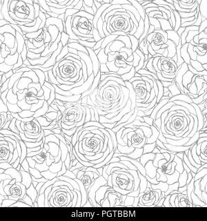 Transparente avec motif vecteur ligne fleurs rose art sur le fond blanc. Ornement floral dessiné à la main de fleurs à répétition style croquis. Utilisable pour Illustration de Vecteur