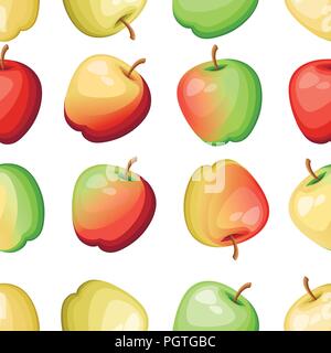 Modèle sans couture. Série de 9 couleur différente des pommes. De délicieux fruits frais illustration. Télévision vector illustration sur fond blanc. Illustration de Vecteur