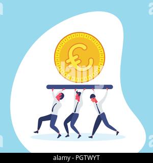 Les gens d'affaires s'acquitter de l'équipe golden euro coin argent concept de croissance de la richesse d'équipe réussi businessman personnage de télévision Illustration de Vecteur