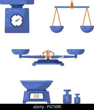 Un ensemble d'échelles différentes, d'un poids, le poids, l'équilibre dans un style plat. Vector illustration. Illustration de Vecteur