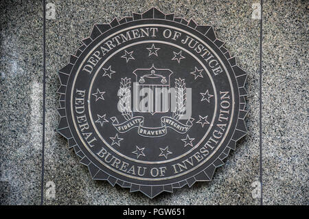 Sceau du Bureau fédéral d'investigation sur un mur au J. Edgar Hoover F.B.I. Building à Washington, D.C. Banque D'Images