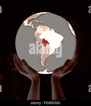 La Bolivie le globe dans les mains dans l'espace. 3D illustration. Banque D'Images