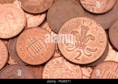 L'une et deux pence pence UK pièces de cuivre Banque D'Images