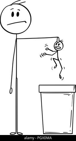 Caricature de l'homme ou homme inutile de lancer Ma ou travailleur dans les poubelles Illustration de Vecteur