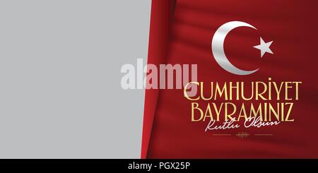 29 ekim Cumhuriyet Bayrami. 29 octobre Journée de la République de Turquie et la Fête nationale turque, tient la conception de cartes. 29 Ekim Cumhuriyet Bayrami Kutlu Olsun. Illustration de Vecteur