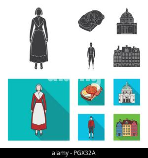 Le Danemark, l'histoire, d'un restaurant et d'autre icône en noir, style.télévision, Sandwich, pain, icônes de collection set Illustration de Vecteur