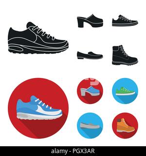 Les tongs, sabots sur une plate-forme haute et talon, sneakers vert avec lacets, femelle gris ballerines, chaussures rouges sur le tracteur seul. Set chaussures collectio Illustration de Vecteur