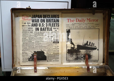 Le Japon déclare la guerre le journal Daily Mirror dans une brocante et bric-à-brac Centre, Angleterre