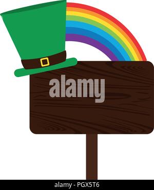 Panneau en bois et elf hat avec rainbow Illustration de Vecteur