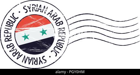 Timbre postal grunge de la Syrie et d'un drapeau sur fond blanc Illustration de Vecteur