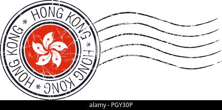 Hong Kong city grunge stamp postaux et d'un drapeau sur fond blanc Illustration de Vecteur