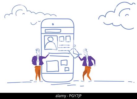 Interface de l'application mobile hr manager profil de cv en ligne concept vacance app smartphone chat en ligne Processus de communication horizontale doodle croquis Illustration de Vecteur