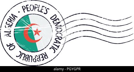 L'Algérie grunge stamp postaux et d'un drapeau sur fond blanc Illustration de Vecteur