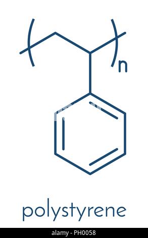 Le polystyrène (PS) plastique, structure chimique. Utilisé dans les matériaux isolants, jouets, emballages, contenants alimentaires, etc. formule topologique. Illustration de Vecteur