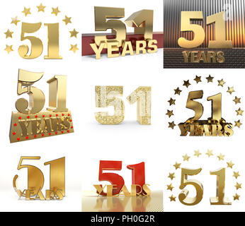 Numéro de série de l'année cinquante (51 ans) célébration du design. Anniversaire nombre d'éléments de modèle pour votre fête d'anniversaire. 3D illustration. Banque D'Images