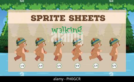 Sprite sheet brown bear walking illustration Illustration de Vecteur