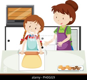 Une mère fille enseigner à cuire illustration Illustration de Vecteur
