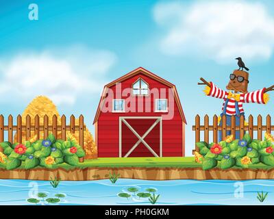Red Barn farm scence illustration Illustration de Vecteur