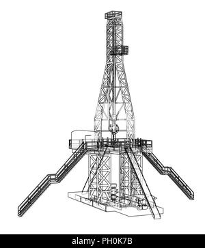 Concept de plate-forme pétrolière. Le rendu 3D de vecteur Illustration de Vecteur