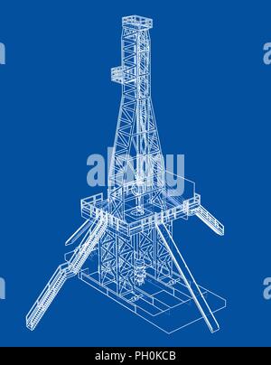 Concept de plate-forme pétrolière. Le rendu 3D de vecteur Illustration de Vecteur